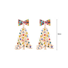 Load image into Gallery viewer, Simple Cute Gold Christmas Tree Ribbon Stud Earrings with Cubic Zirconia