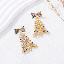 Load image into Gallery viewer, Simple Cute Gold Christmas Tree Ribbon Stud Earrings with Cubic Zirconia