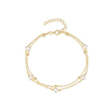925 Sterling Silver Plated Gold Simple and Elegant Geometric Imitation Pearl Double Layer Bracelet