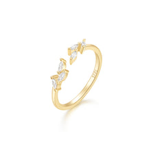 Load image into Gallery viewer, 925 Sterling Silver Plated Gold Simple Fashion Leaf Adjustable Open Ring with Cubic Zirconia