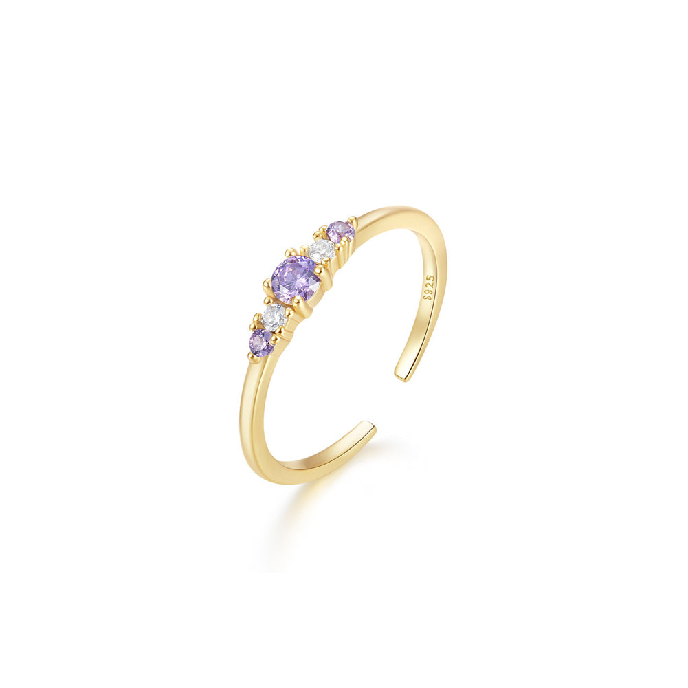 925 Sterling Silver Plated Gold Simple and Fashion Geometric Purple Cubic Zirconia Adjustable Open Ring