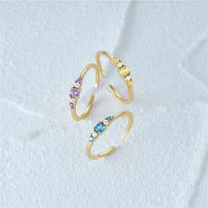 925 Sterling Silver Plated Gold Simple and Fashion Geometric Purple Cubic Zirconia Adjustable Open Ring