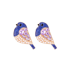 Load image into Gallery viewer, Simple and Cute Plated Gold Enamel Purple Bird Imitation Pearl Stud Earrings with Cubic Zirconia