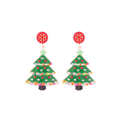 Simple and Fashion Plated Gold Enamel Christmas Tree Stud Earrings with Red Imitation Pearls