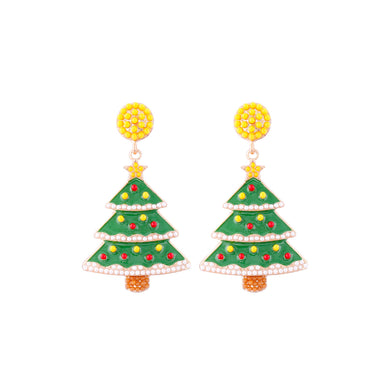 Simple and Fashion Plated Gold Enamel Christmas Tree Stud Earrings with Yellow Imitation Pearls