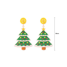 Load image into Gallery viewer, Simple and Fashion Plated Gold Enamel Christmas Tree Stud Earrings with Yellow Imitation Pearls