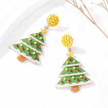 Load image into Gallery viewer, Simple and Fashion Plated Gold Enamel Christmas Tree Stud Earrings with Yellow Imitation Pearls