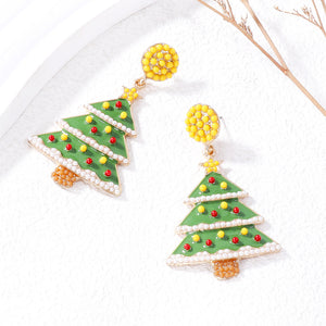 Simple and Fashion Plated Gold Enamel Christmas Tree Stud Earrings with Yellow Imitation Pearls
