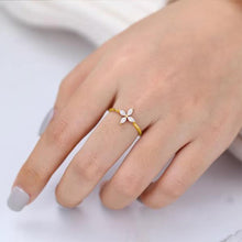 Load image into Gallery viewer, 925 Sterling Silver Plated Gold Simple and Fashion Four-leafed Clover Adjustable Open Ring with Cubic Zirconia
