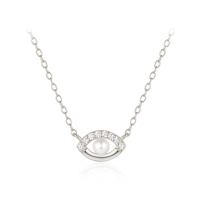 925 Sterling Silver Simple and Fashion Devils Eye Imitation Pearl Pendant with Cubic Zirconia and Necklace
