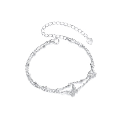 925 Sterling Silver Fashion Temperament Butterfly Double Layer Bracelet with Cubic Zirconia