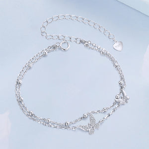 925 Sterling Silver Fashion Temperament Butterfly Double Layer Bracelet with Cubic Zirconia