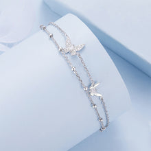 Load image into Gallery viewer, 925 Sterling Silver Fashion Temperament Butterfly Double Layer Bracelet with Cubic Zirconia