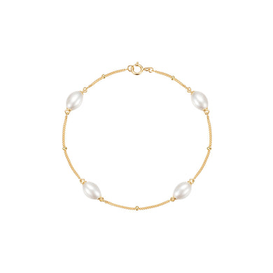 925 Sterling Silver Plated Gold Simple and Elegant Imitation Pearl Chain Bracelet