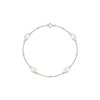 925 Sterling Silver Simple and Elegant Imitation Pearl Chain Bracelet