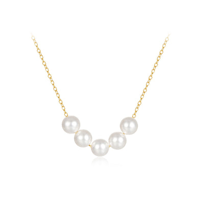 925 Sterling Silver Plated Gold Fashion and Elegant Geometric Imitation Pearl Beaded Necklace