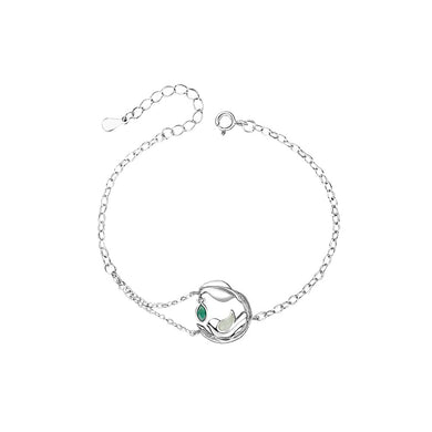 925 Sterling Silver Simple Cute Bird Leaf Bracelet with Cubic Zirconia