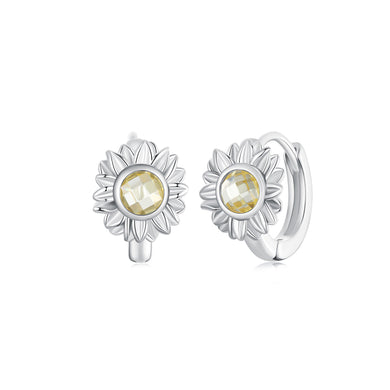 925 Sterling Silver Simple Temperament Sunflower Earrings with Cubic Zirconia