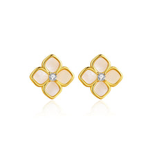 Load image into Gallery viewer, 925 Sterling Silver Plated Gold Simple and Fashion Four-leafed Clover Shell Stud Earrings with Cubic Zirconia