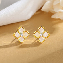 Load image into Gallery viewer, 925 Sterling Silver Plated Gold Simple and Fashion Four-leafed Clover Shell Stud Earrings with Cubic Zirconia