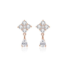 Load image into Gallery viewer, 925 Sterling Silver Plated Rose Gold Simple and Fashion Four-leafed Clover Water Drop Earrings with Cubic Zirconia
