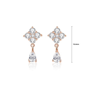 925 Sterling Silver Plated Rose Gold Simple and Fashion Four-leafed Clover Water Drop Earrings with Cubic Zirconia