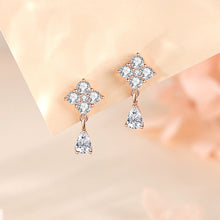Load image into Gallery viewer, 925 Sterling Silver Plated Rose Gold Simple and Fashion Four-leafed Clover Water Drop Earrings with Cubic Zirconia