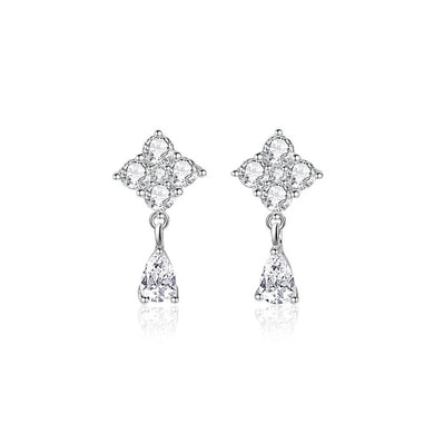 925 Sterling Silver Simple and Fashion Four-leafed Clover Water Drop Earrings with Cubic Zirconia