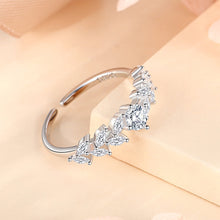 Load image into Gallery viewer, 925 Sterling Silver Simple and Fashion Leaf Adjustable Open Ring with Cubic Zirconia