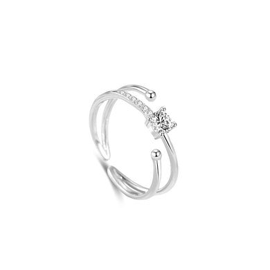 925 Sterling Silver Sweet Temperament Planet Track Adjustable Open Ring with Cubic Zirconia