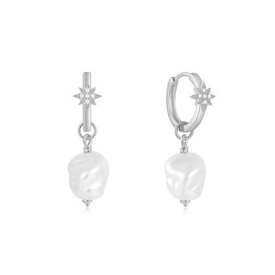 925 Sterling Silver Fashion and Elegant Eight-pointed Star Irregular Imitation Pearl Earrings with Cubic Zirconia