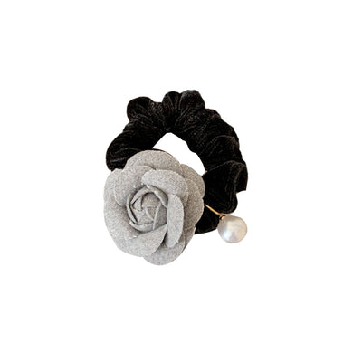 Fashion and Simple Camellia Velvet Hair Tie with Imitation Pearls
