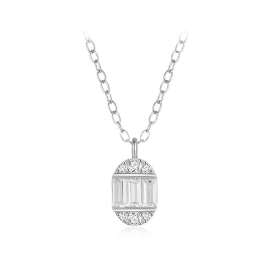 925 Sterling Silver Simple and Fashion Geometric Oval Pendant with Cubic Zirconia and Necklace