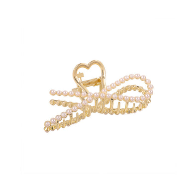 Simple and Elegant Plated Gold Ribbon Imitation Pearl Hair Claw