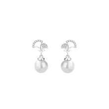 Load image into Gallery viewer, 925 Sterling Silver Fashion Simple Ginkgo Leaf Imitation Pearl Earrings with Cubic Zirconia
