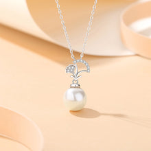 Load image into Gallery viewer, 925 Sterling Silver Fashion and Simple Ginkgo Leaf Imitation Pearl Pendant with Cubic Zirconia and Necklace