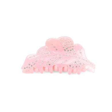 Fashion and Elegant Pink Leaf Hair Claw with Cubic Zirconia