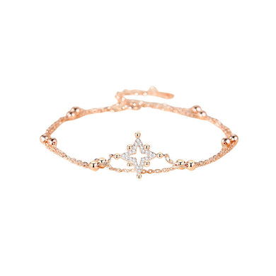 925 Sterling Silver Plated Rose Gold Fashion Simple Hollow Star Double Layer Bracelet