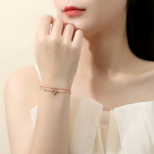 925 Sterling Silver Plated Rose Gold Fashion Simple Hollow Star Double Layer Bracelet