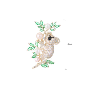 Brilliant Lovely Plated Gold Koala Leaf Imitation Pearl Brooch with Cubic Zirconia