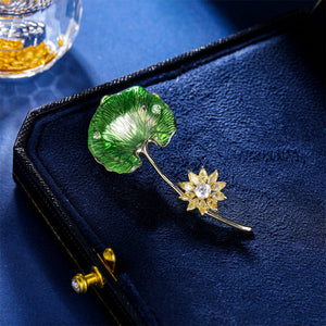 Fashion and Simple Plated Gold Enamel Green Ginkgo Leaf Brooch with Cubic Zirconia
