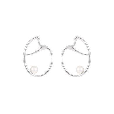 925 Sterling Silver Simple and Fashion Hollow Irregular Heart-shaped Stud Earrings with Imitation Pearls