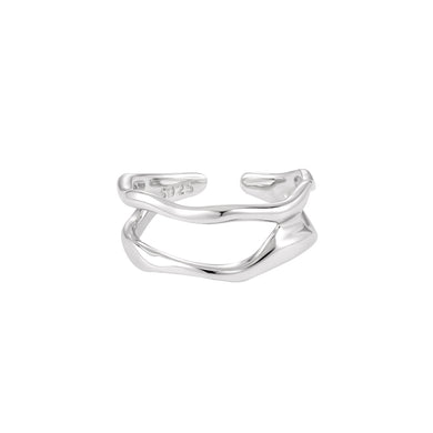925 Sterling Silver Simple and Personalized Double-layer Irregular Geometry Adjustable Open Ring