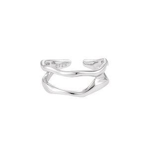925 Sterling Silver Simple and Personalized Double-layer Irregular Geometry Adjustable Open Ring