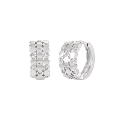925 Sterling Silver Fashion Temperament Honeycomb Geometric Hoop Earrings with Cubic Zirconia