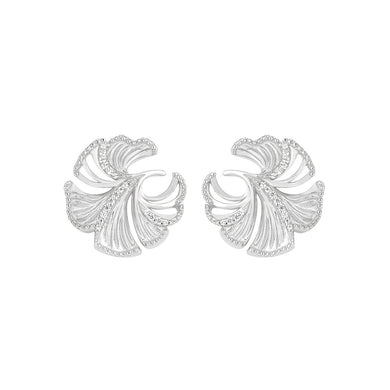 925 Sterling Silver Fashion Simple Ginkgo Leaf Stud Earrings with Cubic Zirconia