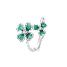 Load image into Gallery viewer, 925 Sterling Silver Fashion and Elegant Enamel Four-Leafed Clover Adjustable Open Ring with Cubic Zirconia