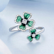 Load image into Gallery viewer, 925 Sterling Silver Fashion and Elegant Enamel Four-Leafed Clover Adjustable Open Ring with Cubic Zirconia