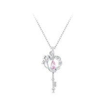 Load image into Gallery viewer, 925 Sterling Silver Fashion Creative Butterfly Heart Key Pendant with Cubic Zirconia and Necklace