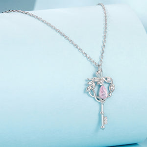 925 Sterling Silver Fashion Creative Butterfly Heart Key Pendant with Cubic Zirconia and Necklace